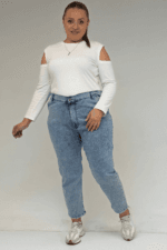 9125-6 Büyük Beden Boy Friend Kot Pantolon -Buz Mavi - Large Moda - Görsel 4
