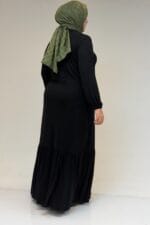 Büyük Beden Eteği Fırfrılı Penye Elbise - Siyah - 52034 - Görsel 4