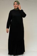 Büyük Beden Eteği Fırfrılı Penye Elbise - Siyah - 52034 - Görsel 2