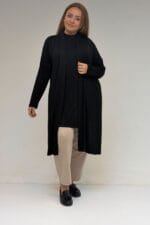 58501 Büyük Beden Hakim Yakalı Penye İçlik - Siyah - Large Moda - Görsel 4