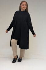 58501 Büyük Beden Hakim Yakalı Penye İçlik - Siyah - Large Moda - Görsel 6
