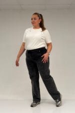 Büyük Beden Beli Lastikli Cep Görünümlü Kot Pantolon - Siyah - 59036 - Görsel 4