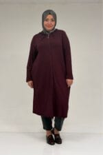 Büyük Beden Fermuarlı Penye Kap - Bordo - 33008 - Görsel 4