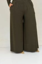 67030 Büyük Beden Yanı Yırtmaçlı Sandy Pantolonlu Takım - Haki - Large Moda - Görsel 6
