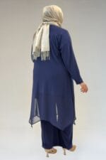 67302 Büyük Beden Üçlü Sandy - Şifon Pantolonlu Takım - Lacivert - Large Moda - Görsel 7