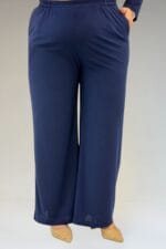 67302 Büyük Beden Üçlü Sandy - Şifon Pantolonlu Takım - Lacivert - Large Moda - Görsel 6