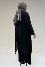67302 Büyük Beden Üçlü Sandy - Şifon Pantolonlu Takım - Siyah - Large Moda - Görsel 7