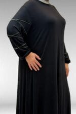 52021 Büyük Beden Çimalı Taş Detaylı Penye Elbise - Siyah - Large Moda - Görsel 2
