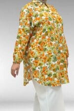 Büyük Beden Yanları Yırtmaçlı Kolları Lastikli Mango Tunik - Çiçek Desen Yeşil - 68010 - Görsel 2
