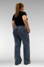 Büyük Beden Önü Taşlı Bol Paça Kot Pantolon - Lacivert - 59037 - Görsel 5