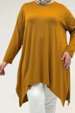 Büyük Beden Asimetrik Kesim Penye Tunik - Tütün - 58070 - Görsel 2