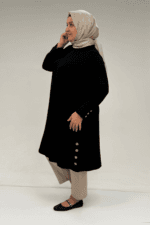 38015  Büyük Beden Düğme Detaylı Penye Tunik - Siyah - Large Moda - Görsel 4