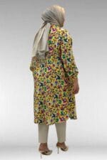 Büyük Beden Hakimyaka Çift Düğmeli Mango Tunik - Desenli Sarı - 68014 - Görsel 5