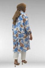 Büyük Beden Hakimyaka Çift Düğmeli Mango Tunik - Desenli Haki - 68014 - Görsel 5