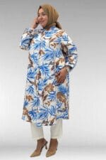 Büyük Beden Hakimyaka Çift Düğmeli Mango Tunik - Desenli Haki - 68014 - Görsel 4