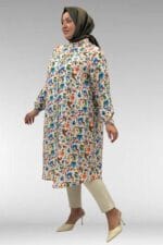 68014 Büyük Beden Hakimyaka Çift Düğmeli Mango Tunik - Desenli Taş - Large Moda - Görsel 4