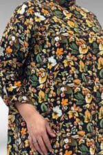 Büyük Beden Hakimyaka Çift Düğmeli Mango Tunik - Desenli Siyah - 68014 - Görsel 2