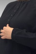 Büyük Beden Yarım Patlı Sıfır Yaka Müslin Pantolonlu Takım - Siyah - 67039 - Görsel 2