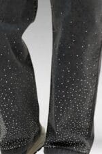 Büyük Beden Beli Lastikli Cep Görünümlü Taşlı Kot Pantolon - Siyah - 69001 - Görsel 2