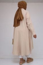 Büyük Beden Mevlana Kesim Müslin Gömlek - Bej - 58093 - Görsel 5