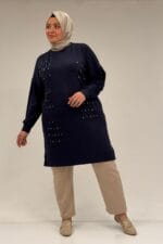 48089 Büyük Beden Beyoğlu Taşlı Modal Tunik - Lacivert - Large Moda - Görsel 2