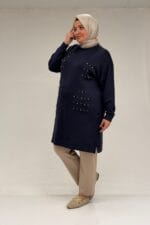 48089 Büyük Beden Beyoğlu Taşlı Modal Tunik - Lacivert - Large Moda - Görsel 4