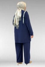 67022 Büyük Beden Omzu Taş Detaylı Sandy Pantolonlu Takım - Lacivert - Large Moda - Görsel 6