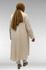 Büyük Beden Mevlana Kesim Müslin Gömlek - Krem - 58093 - Görsel 6