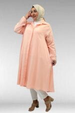 58093-1 Büyük Beden Mevlana Kesim Müslin Gömlek - Toz Pembe - Large Moda - Görsel 4