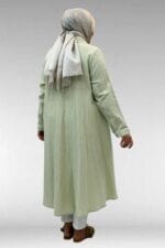 Büyük Beden Mevlana Kesim Müslin Gömlek - Su Yeşili - 58093 - Görsel 5