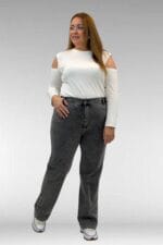 59024 Büyük Beden Paçasında Taş Detaylı Kot Pantolon - Antrasit - Large Moda - Görsel 3