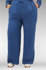 67038 Büyük Beden Erkek Yakalı Müslin Pantolonlu Takım - İndigo - Large Moda - Görsel 6