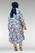 68015 Büyük Beden Mevlana Kesim Mango Gömlek - Yaprak Desen Vizon - Large Moda - Görsel 6