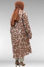 68015 Büyük Beden Mevlana Kesim Mango Gömlek - Çiçek Desenli Kahve - Large Moda - Görsel 7