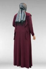 62003 Büyük Beden Omuzdan Aşağı Fırfır Detaylı Penye Elbise - Bordo - Large Moda - Görsel 6