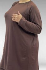 1741 Büyük Beden Kıstırma Biyeli Tesettür Mayo - Kahve - Large Moda - Görsel 2