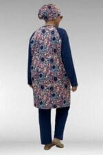 1742 Büyük Beden Uzunkol Tesettür Mayo Takım - Göz Desen İndigo - Large Moda - Görsel 4