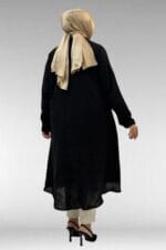 58093 Büyük Beden Mevlana Kesim Müslin Gömlek - Siyah - Large Moda - Görsel 6