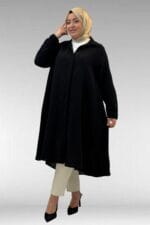 58093 Büyük Beden Mevlana Kesim Müslin Gömlek - Siyah - Large Moda - Görsel 4