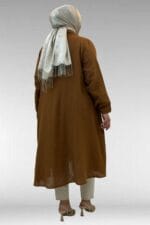 Büyük Beden Mevlana Kesim Müslin Gömlek - Kahve - 58093 - Görsel 5