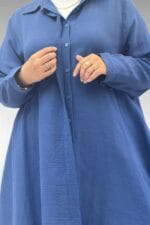 Büyük Beden Mevlana Kesim Müslin Gömlek - İndigo - 58093 - Görsel 2