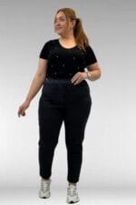Büyük Beden Beli Lastikli Darpaça Uzun Kot Pantolon - Siyah - 69002 - Görsel 2
