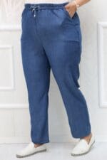 Büyük Beden Dar Paça Kot Pantolon-Koyu Mavi - 29001 - Görsel 2