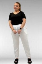 Büyük Beden Beli Lastikli Müslin Dar Paça Pantolon - Ekru - 59020 - Görsel 2