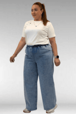 69003 Büyük Beden Beli Lastikli Bolpaça Kot Pantolon - Kar Yıkama Mavi - Large Moda - Görsel 2