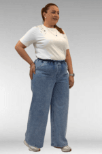 69003 Büyük Beden Beli Lastikli Bolpaça Kot Pantolon - Kar Yıkama Mavi - Large Moda - Görsel 4