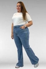 69004 Büyük Beden Yanları Taşlı İspanyol Kot Pantolon - Mavi - Large Moda - Görsel 4