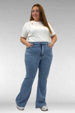 69004 Büyük Beden Yanları Taşlı İspanyol Kot Pantolon - Mavi - Large Moda - Görsel 3
