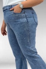 69004 Büyük Beden Yanları Taşlı İspanyol Kot Pantolon - Mavi - Large Moda - Görsel 2