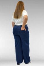 Büyük Beden Beli Lastikli Bolpaça Kot Pantolon - Lacivert - 9182-9 - Görsel 4